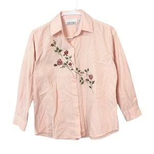 Casey & Max Peach Pink Cotton Jacquard Floral Embroidered Top SMALL